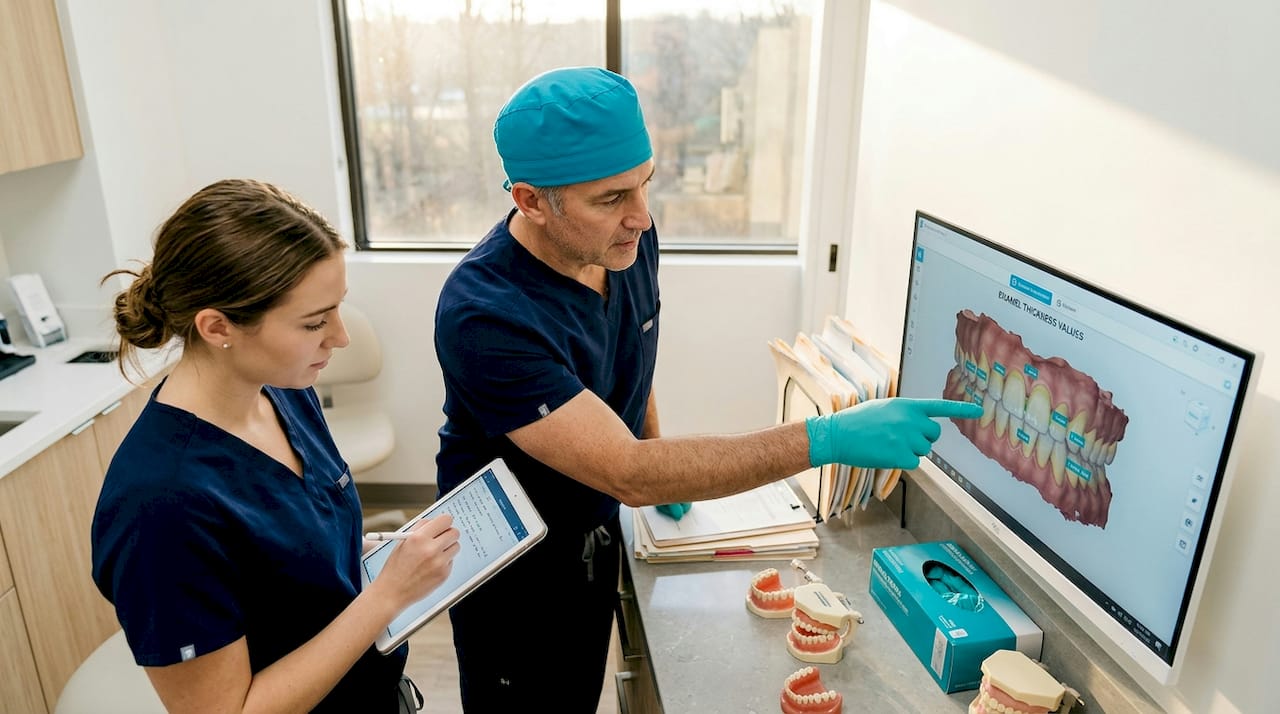 Dentist examining enamel thickness digital scan