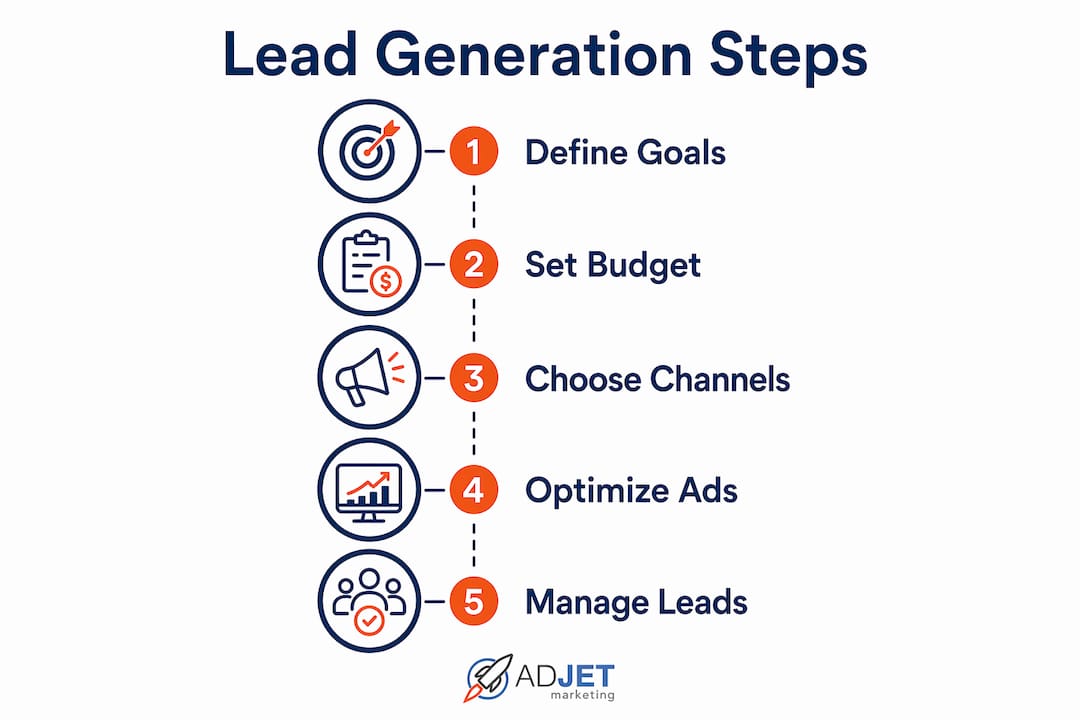 Infographic showing lead generation process steps