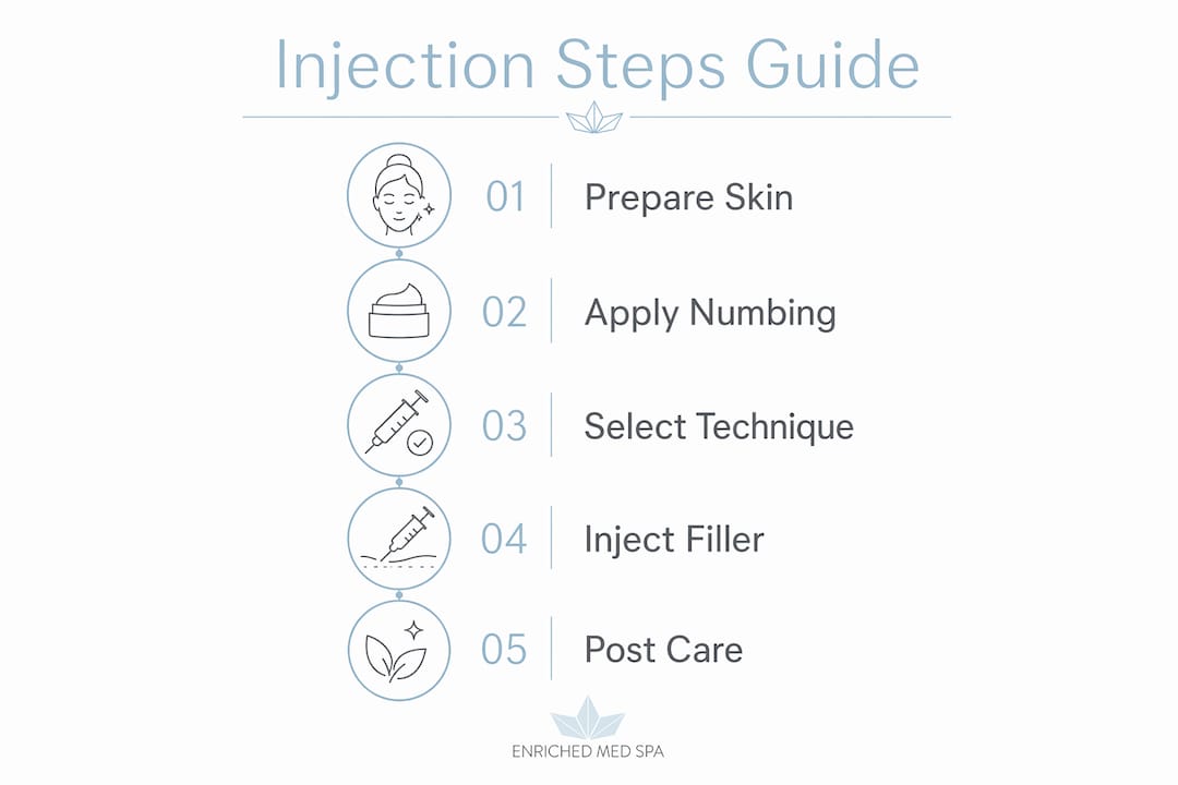 Infographic illustrating dermal filler injection steps