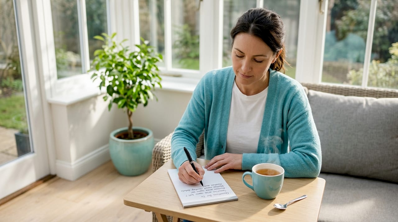 Patient writing notes before dental visit