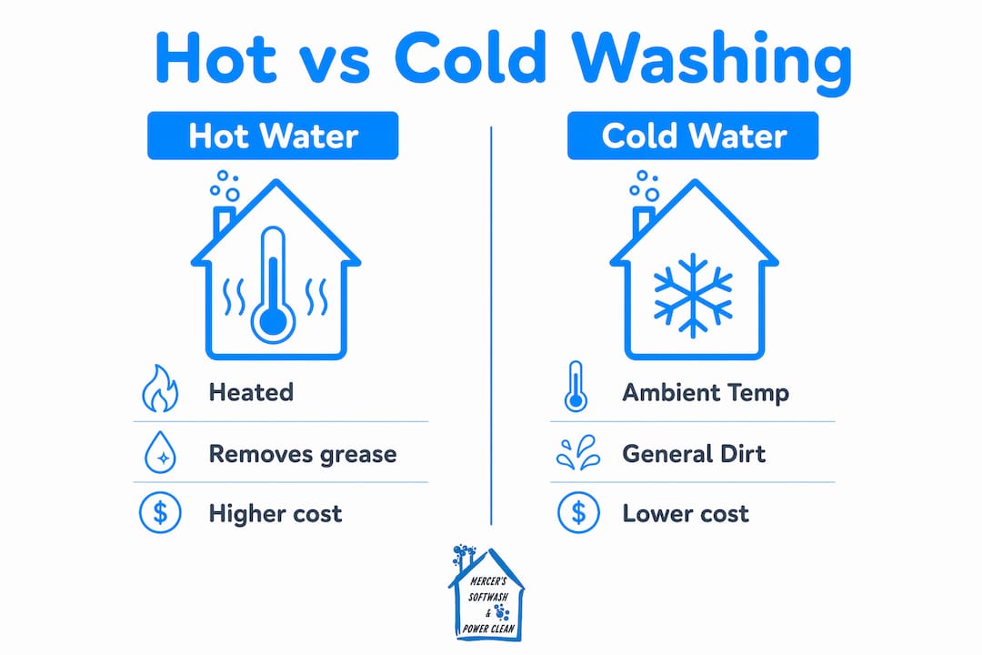 Infographic comparing hot and cold water pressure washing