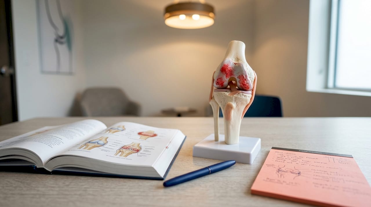 Knee joint anatomical model showing inflammation