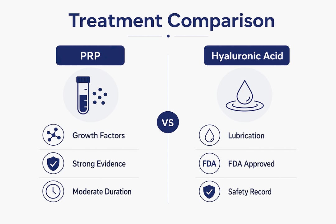 Infographic comparing PRP and Hyaluronic Acid treatments