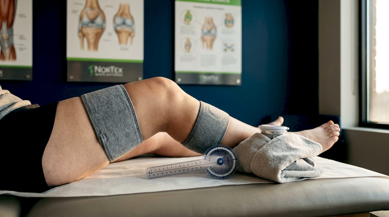 Close-up knee joint with osteoarthritis signs