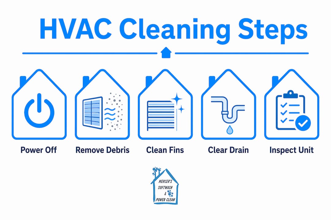 Infographic illustrating key HVAC exterior cleaning steps