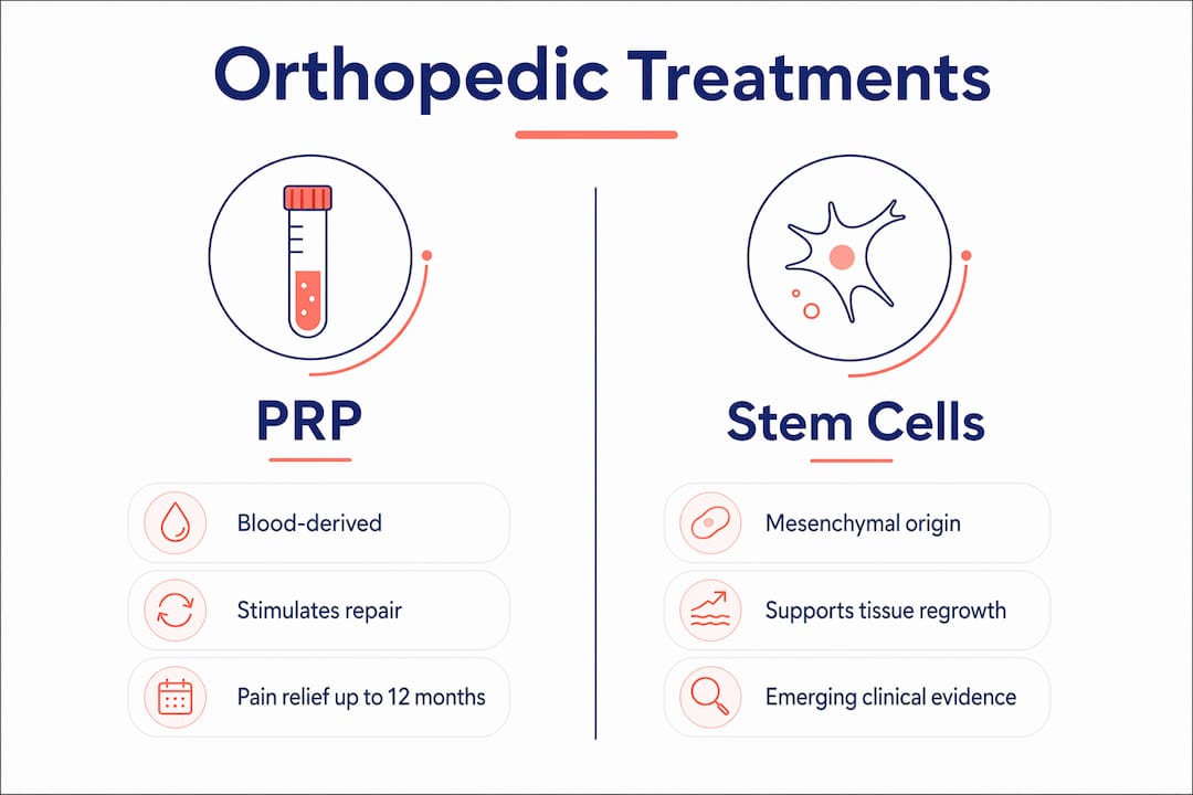 Infographic comparing PRP and Stem Cell orthopedic treatments