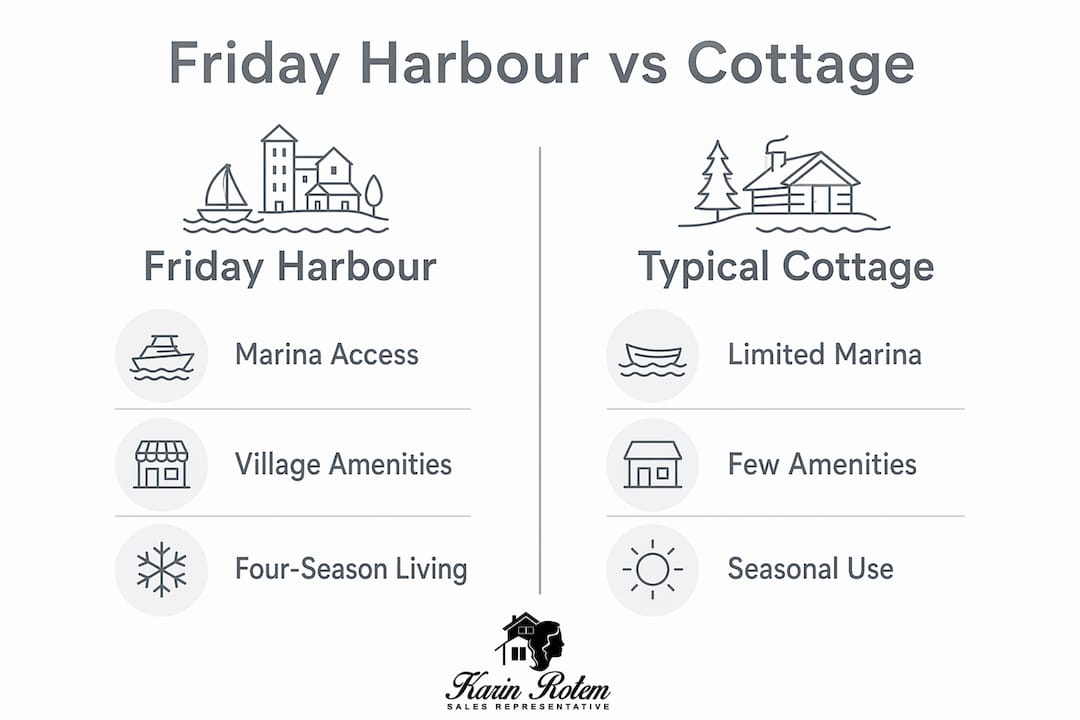 Infographic comparing Friday Harbour to typical cottage communities