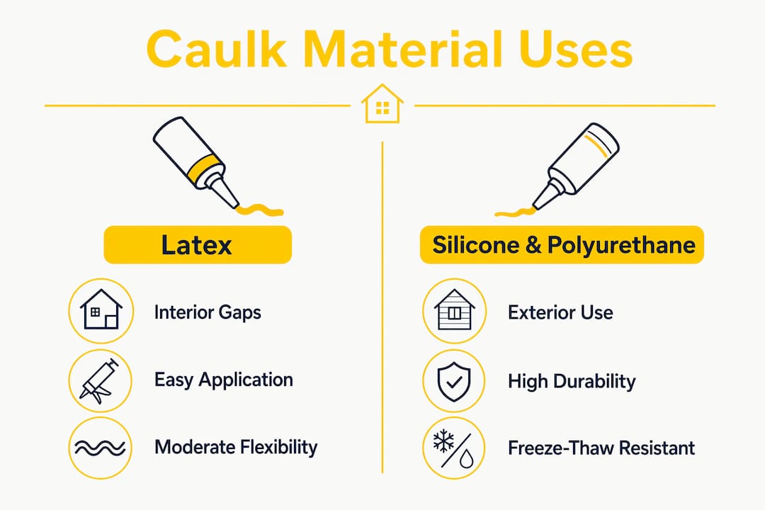 Infographic comparing latex versus silicone and polyurethane caulk uses