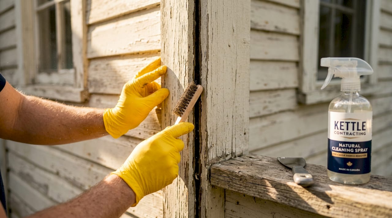 Close-up cleaning gap before caulking