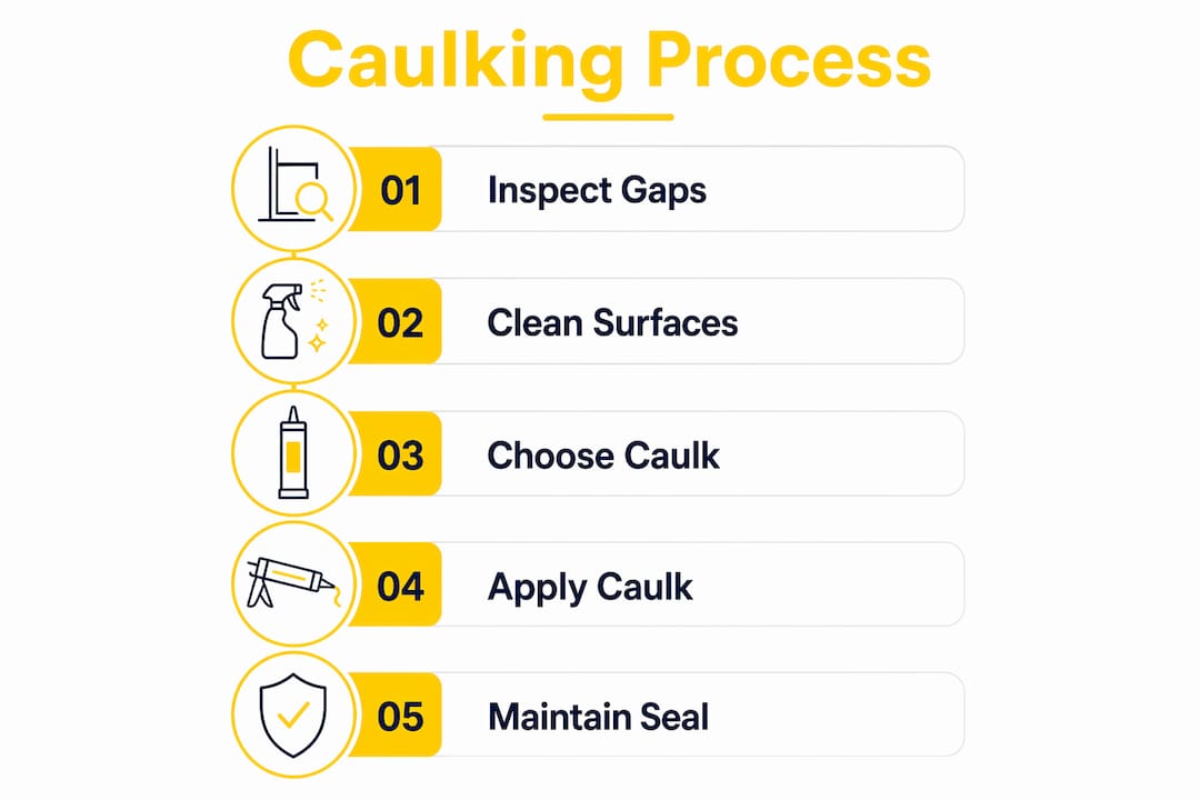 Infographic showing caulking process steps for pest prevention