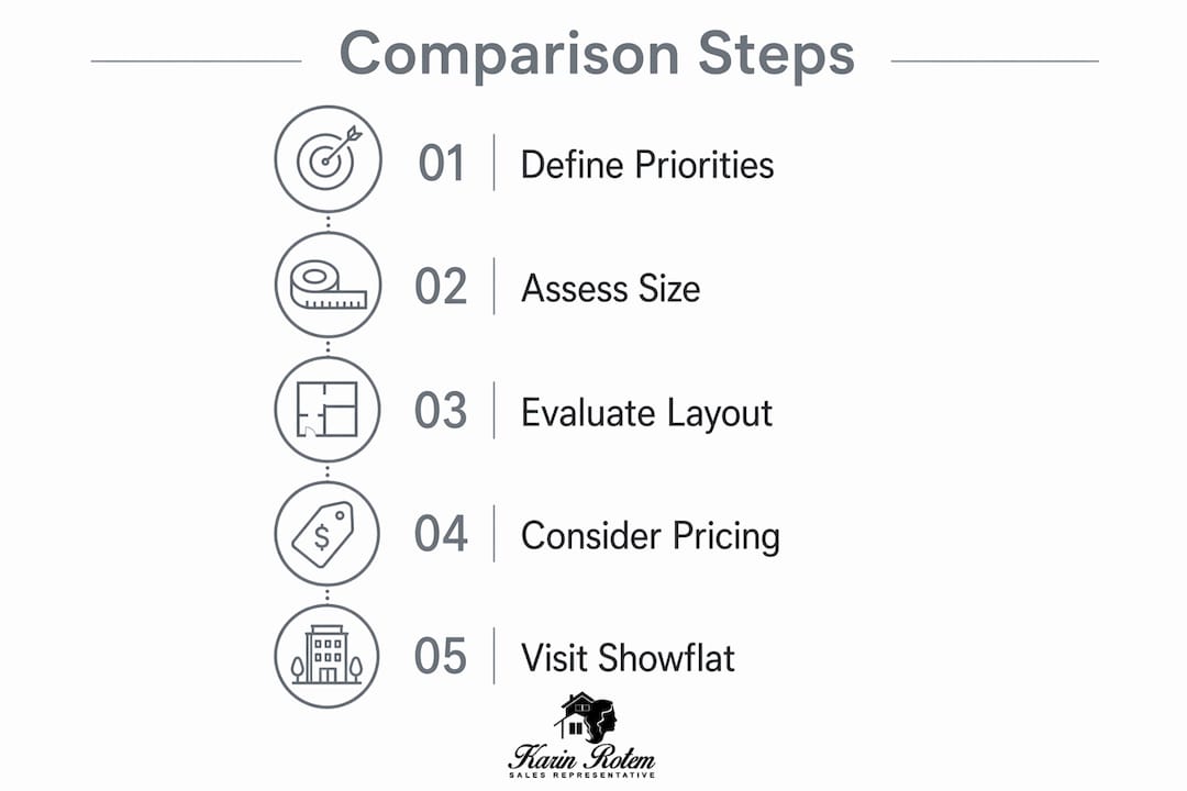 Infographic showing steps to compare Friday Harbour floor plans