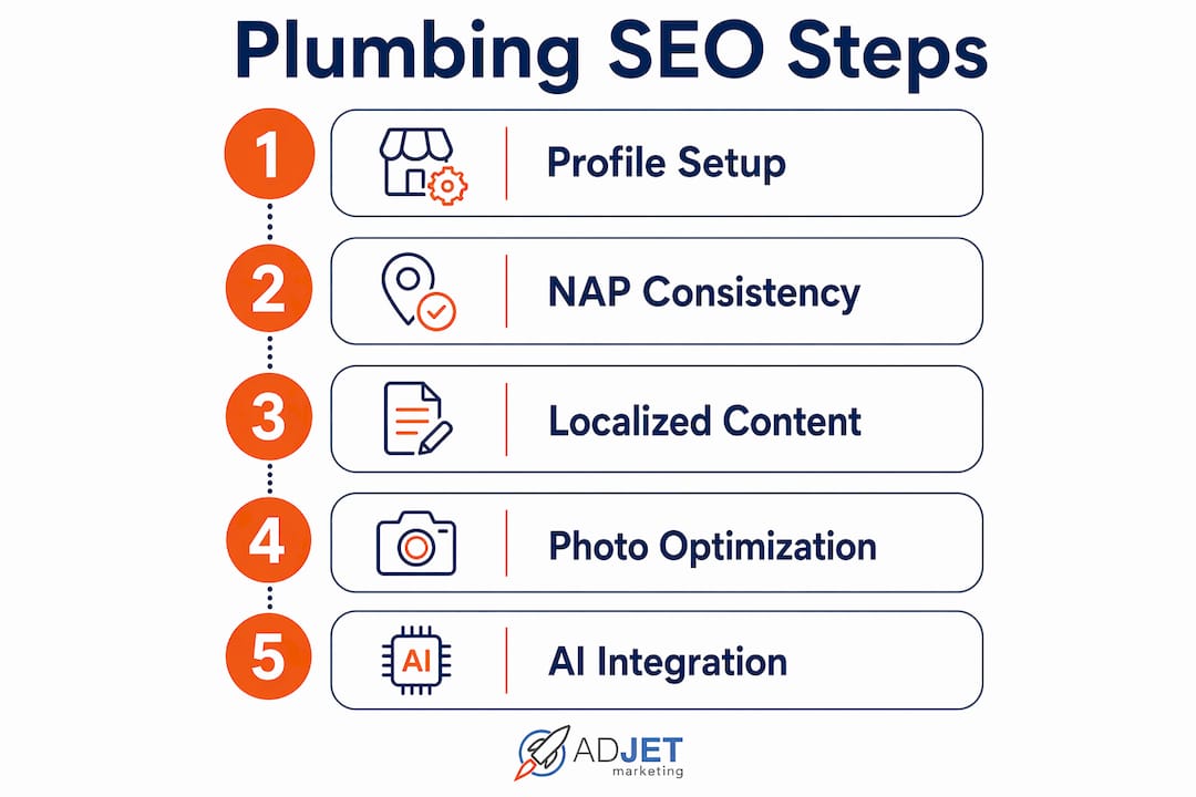 Infographic outlining plumbing SEO service steps