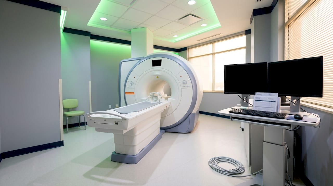 Empty MRI imaging suite and workstation
