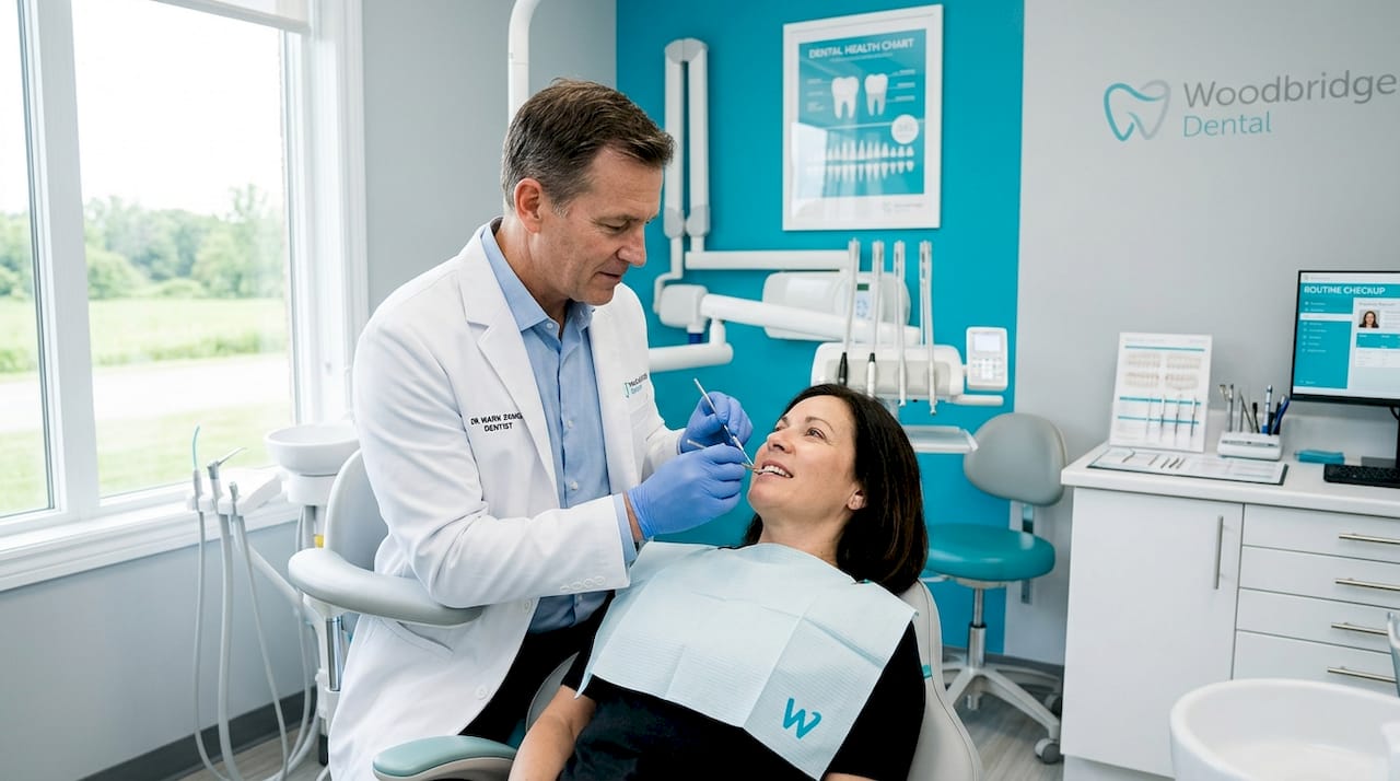 Dentist performing preventive checkup