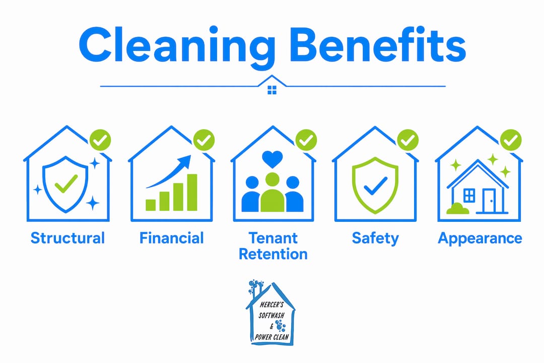 Infographic showing key benefits of apartment exterior cleaning