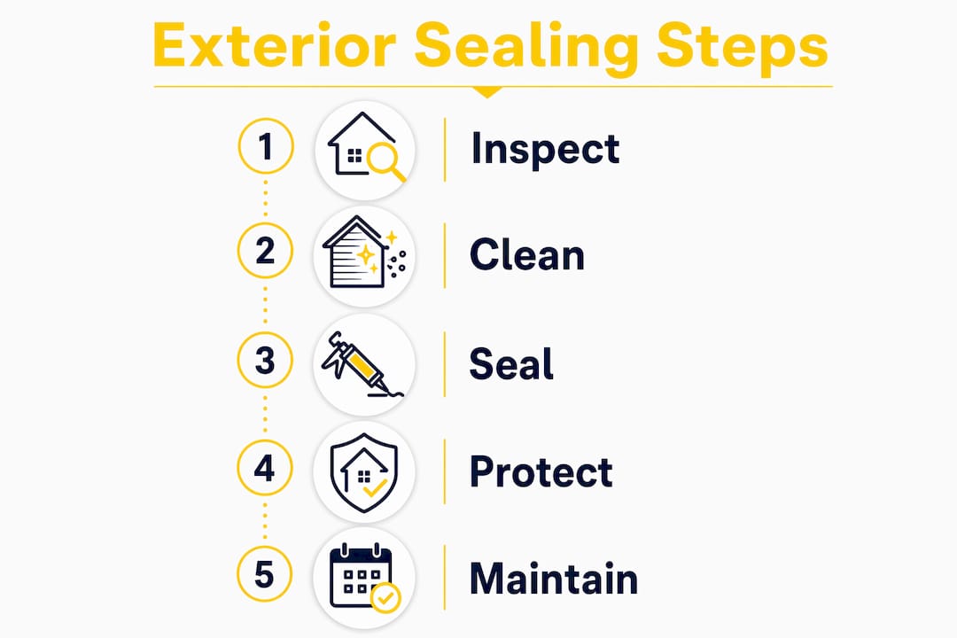 Infographic showing exterior sealing process steps