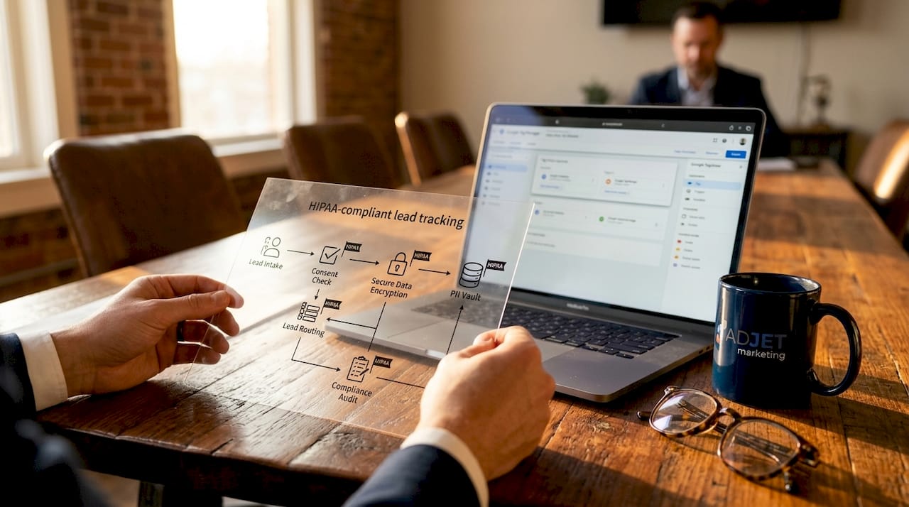 Hands working on HIPAA compliant tracking flowchart