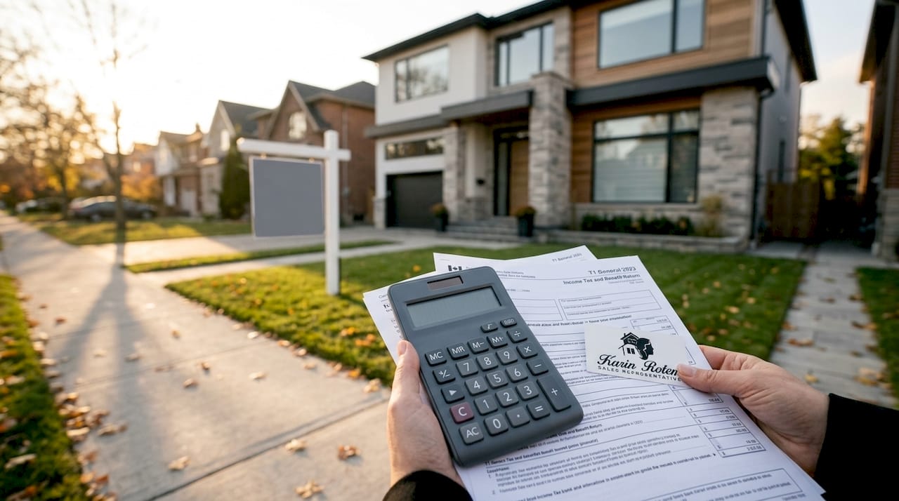 Toronto home with tax documents in foreground
