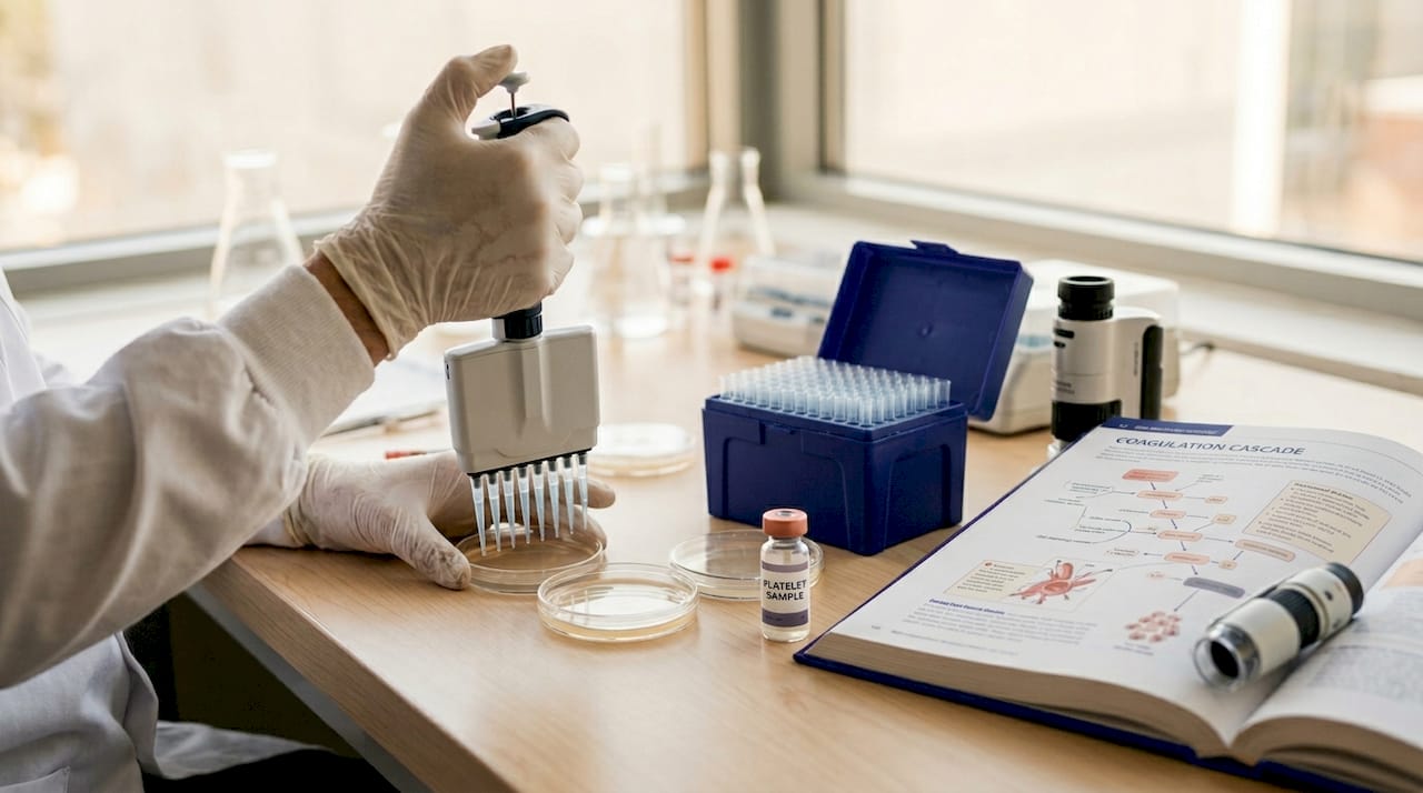Lab scene showing platelet blood clot research