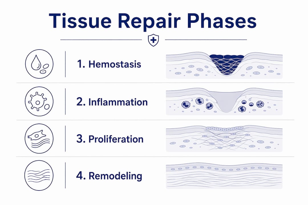 Infographic illustrating four phases of tissue repair