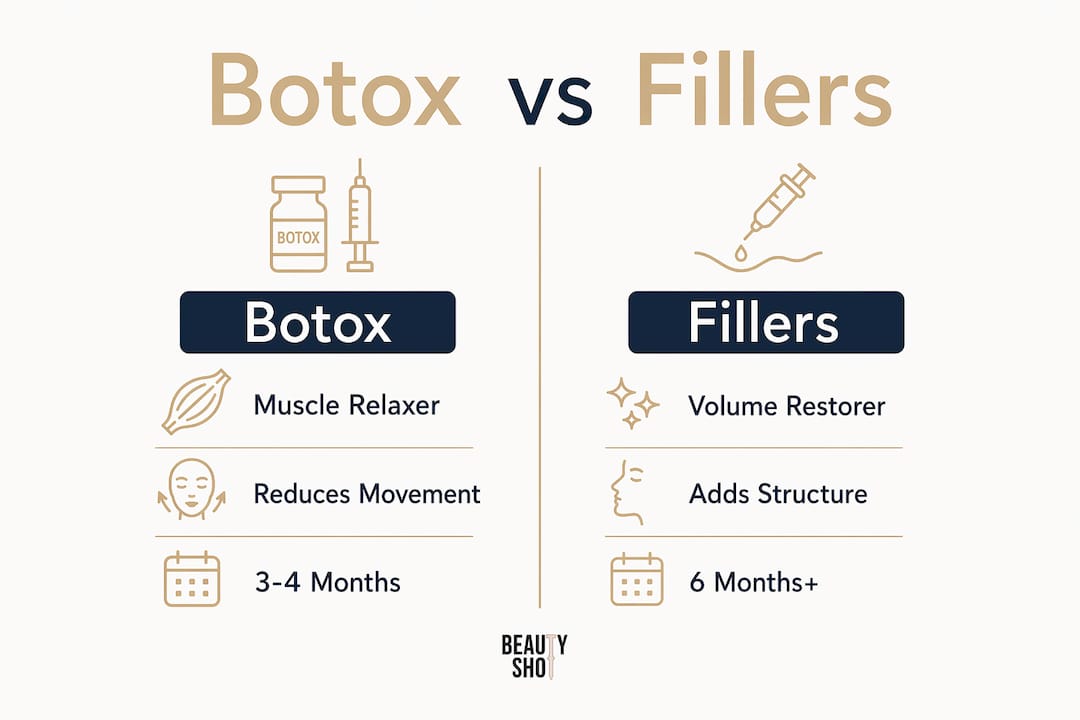 Infographic comparing Botox and fillers features