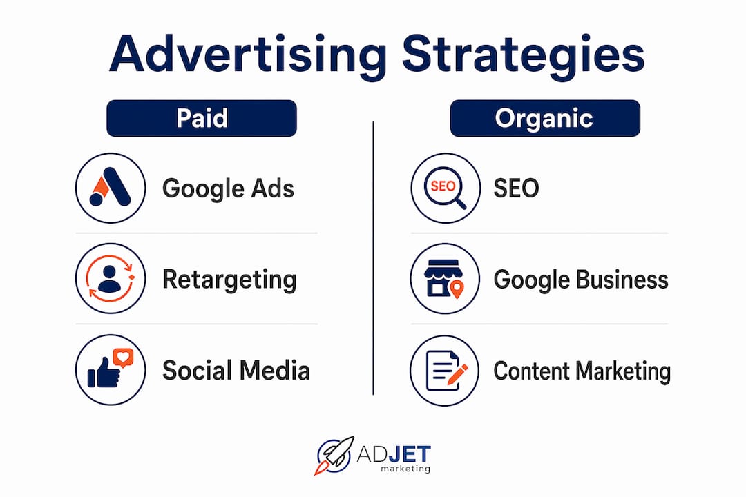 Infographic comparing paid vs organic contractor advertising