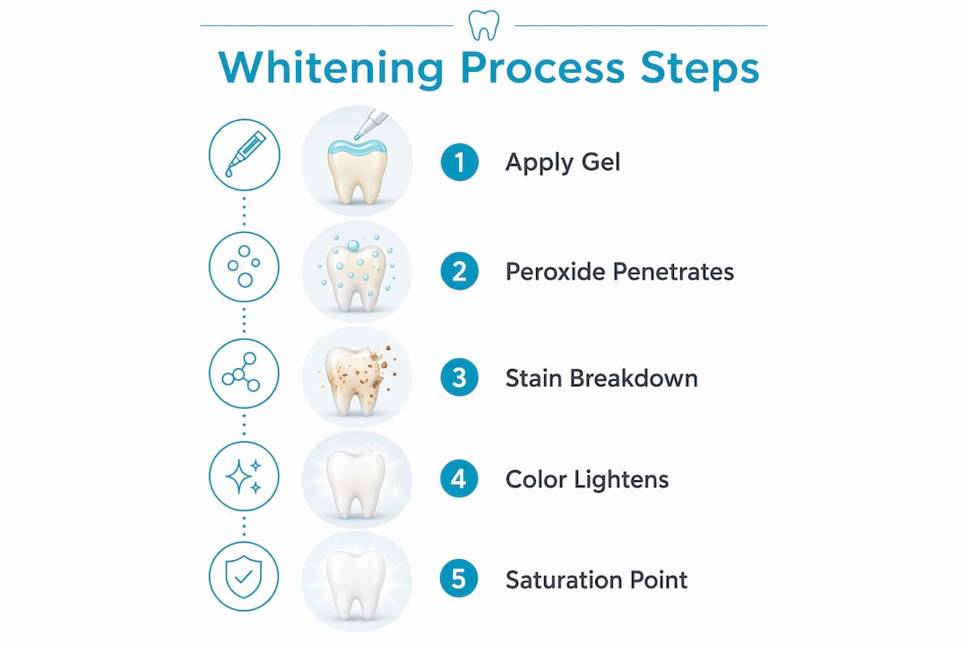 Infographic showing 5 key steps of teeth whitening process