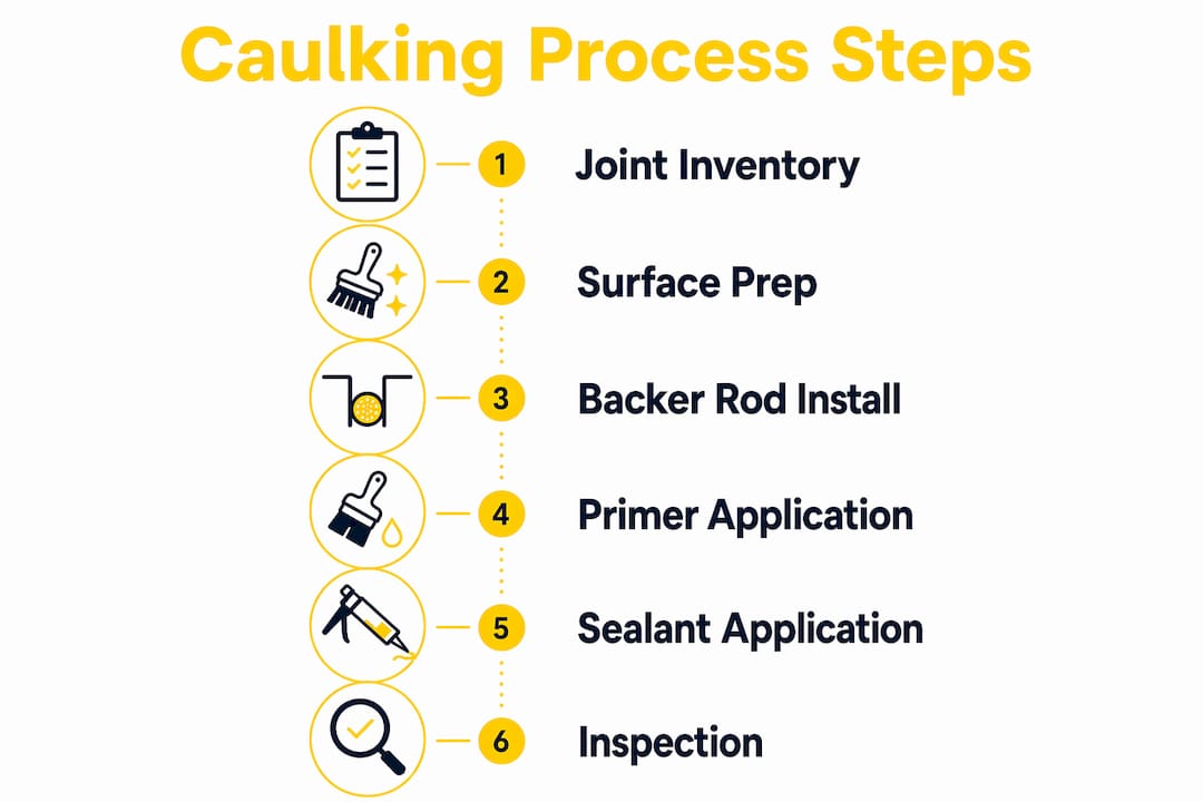 Infographic showing caulking process steps