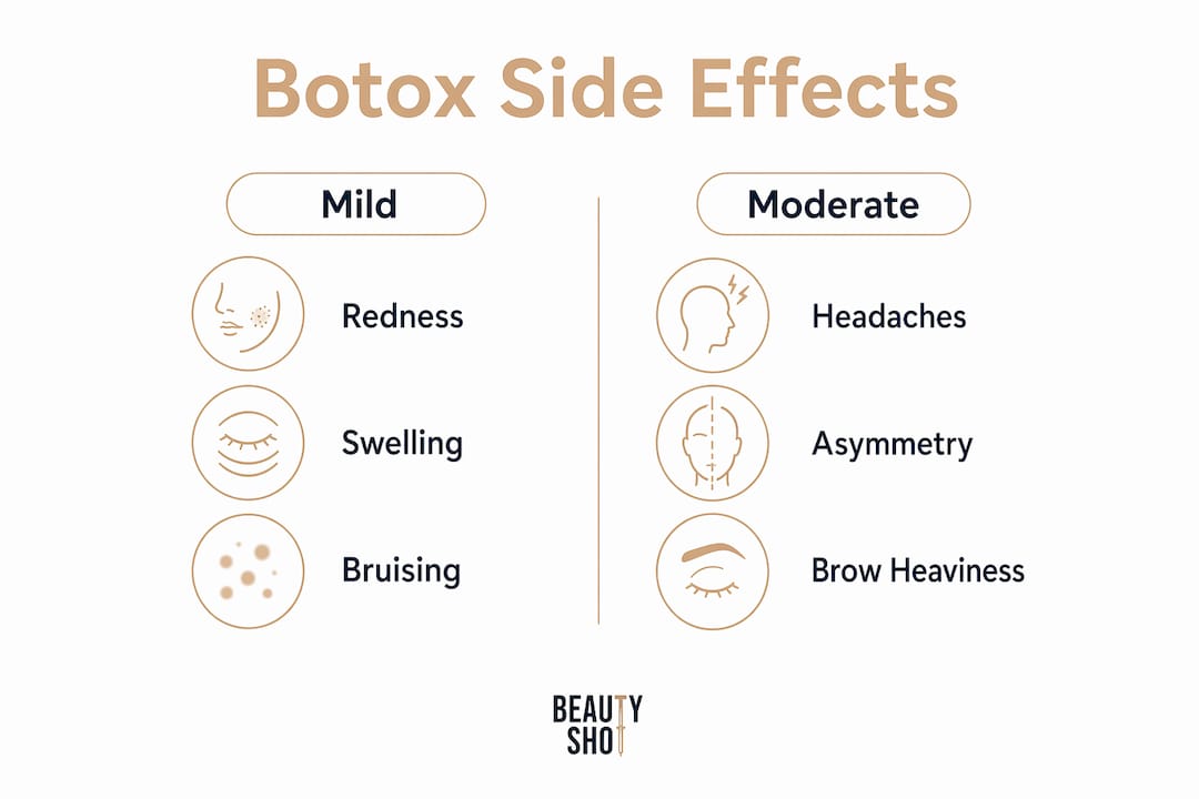 Infographic comparing mild and moderate Botox side effects