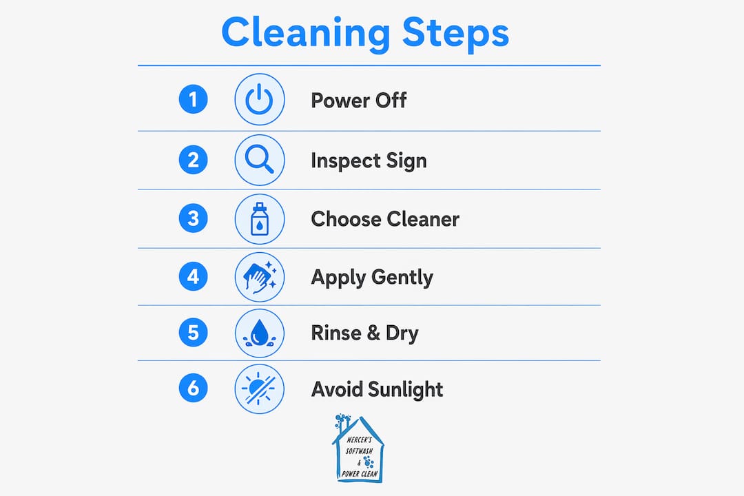 Infographic illustrating exterior signage cleaning steps
