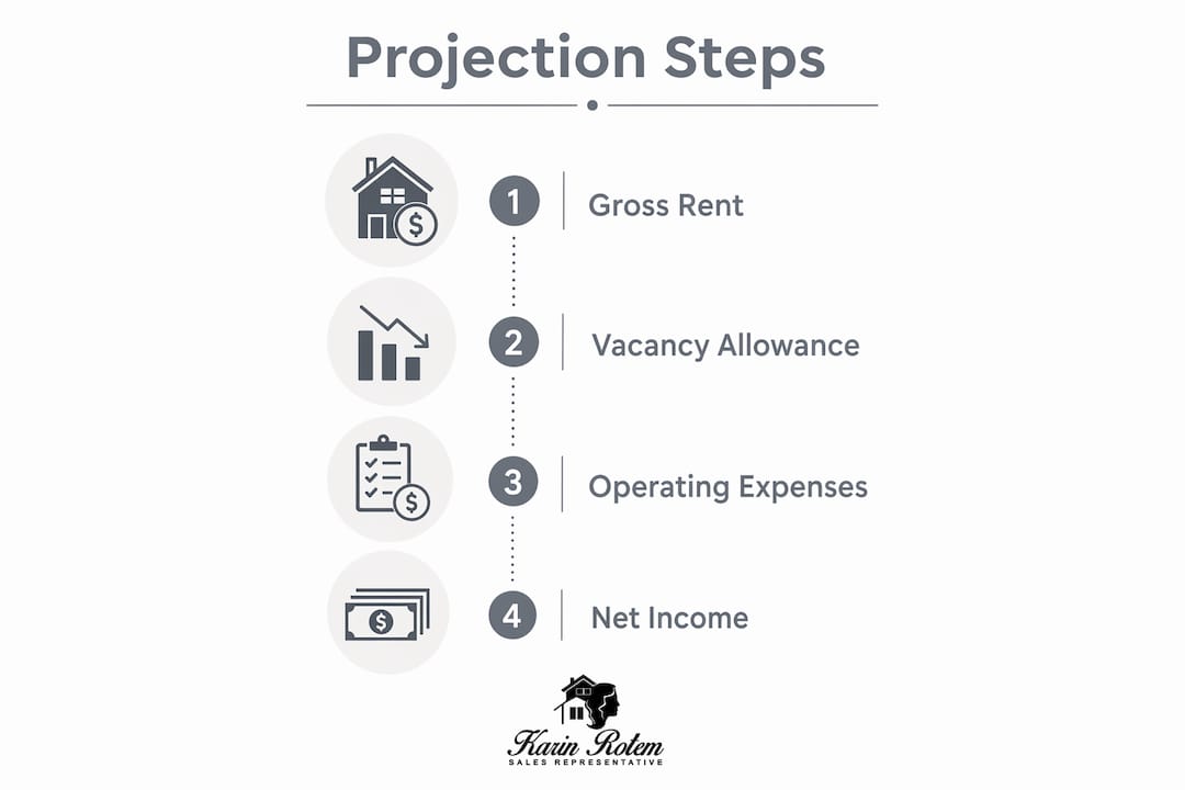 Infographic showing steps to calculate rental income projection