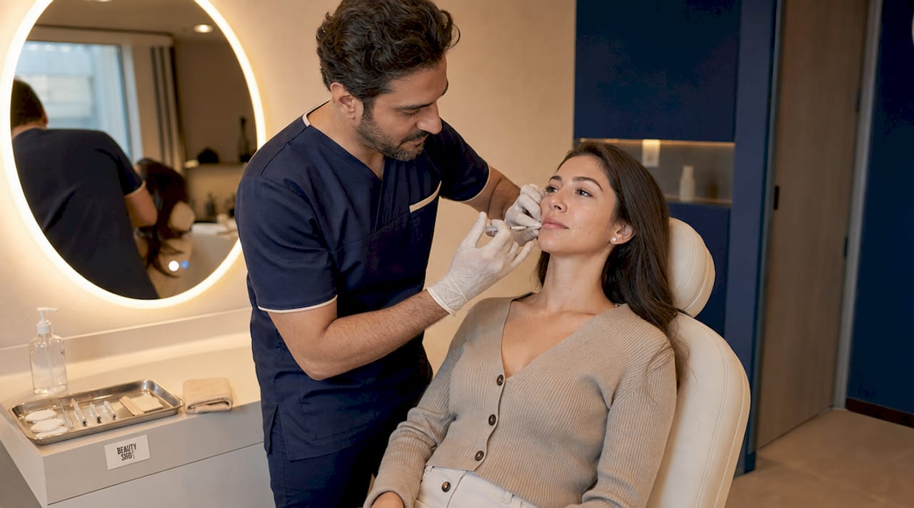 Close-up of clinician injecting dermal filler