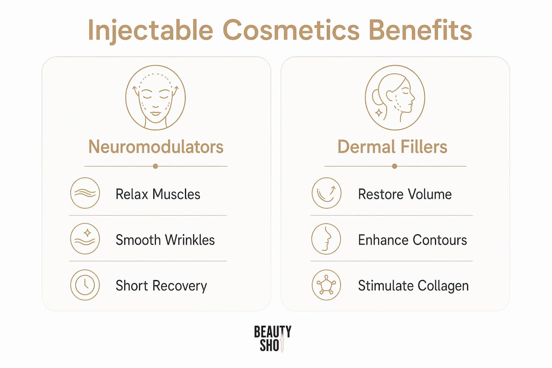 Infographic comparing benefits of injectable cosmetic types