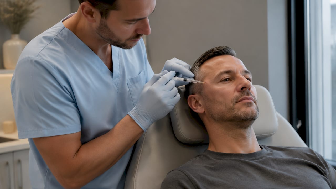 Injection of Botox into male facial muscle