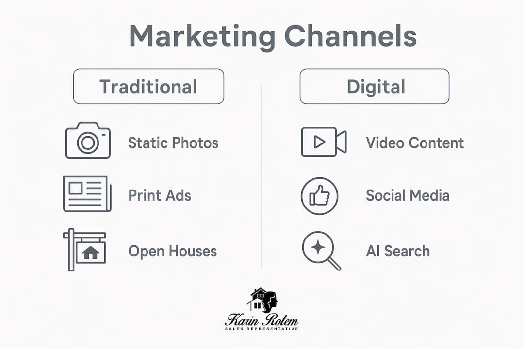 Comparison infographic of traditional vs digital marketing channels