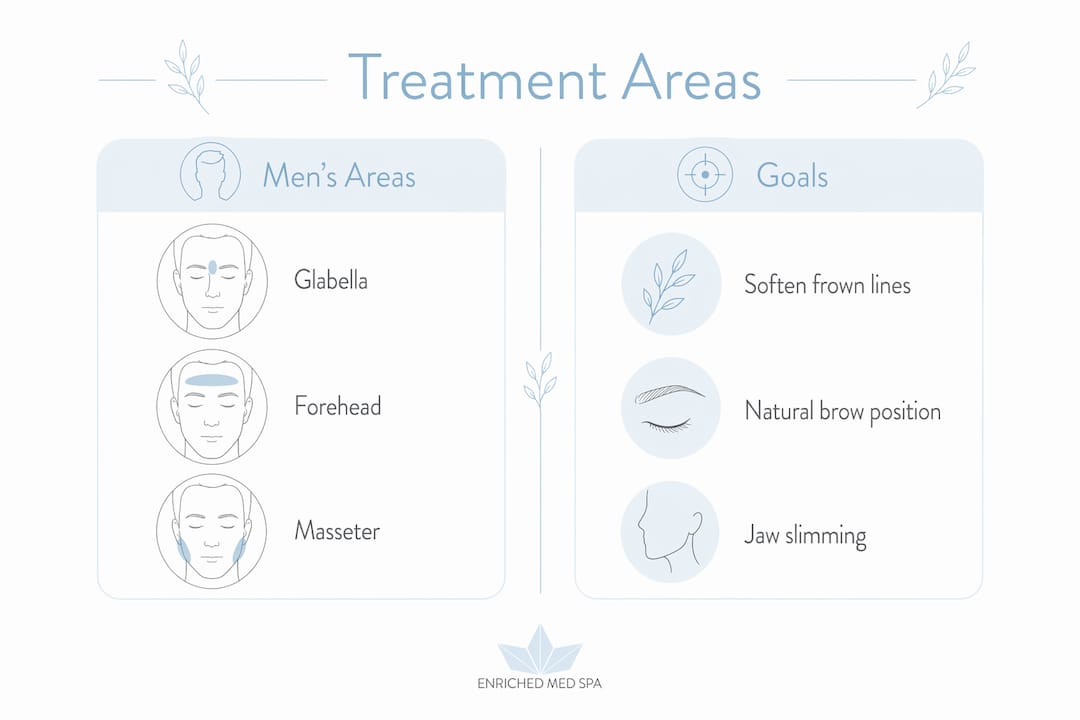 Infographic comparing treatment areas and goals for men