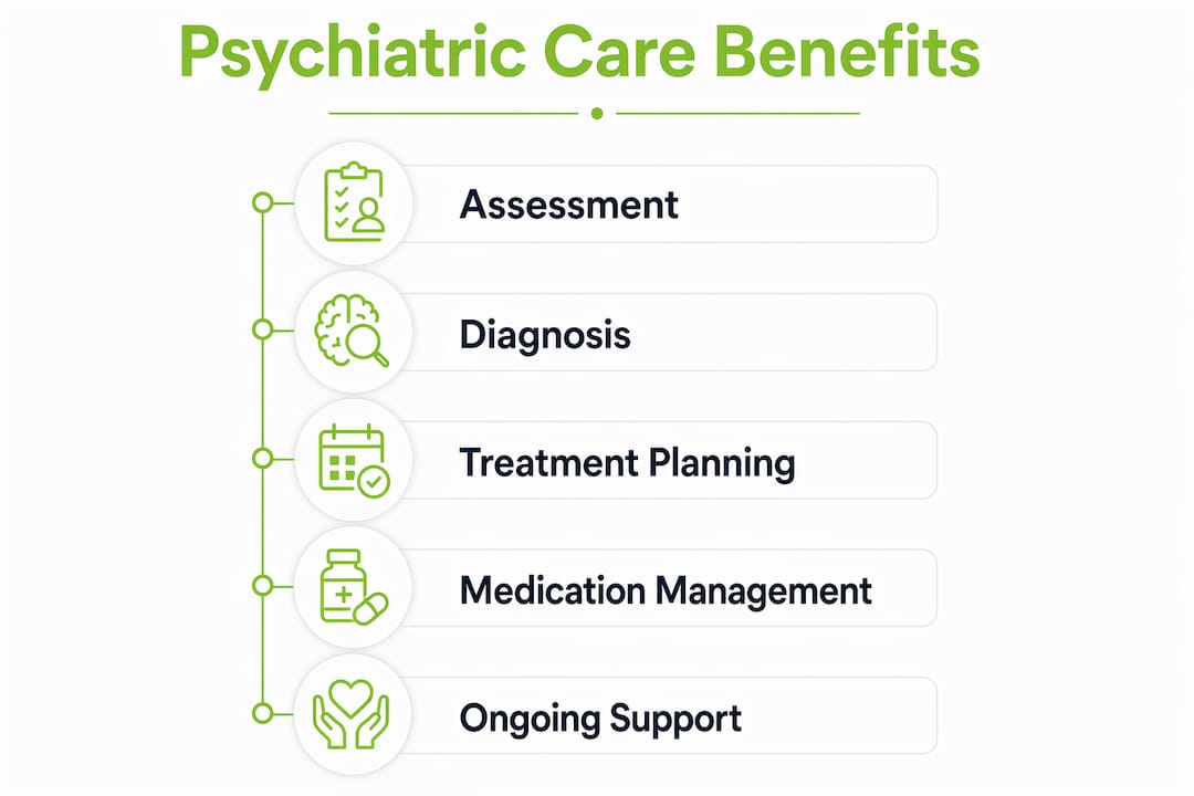 Infographic showing steps of psychiatric care benefits