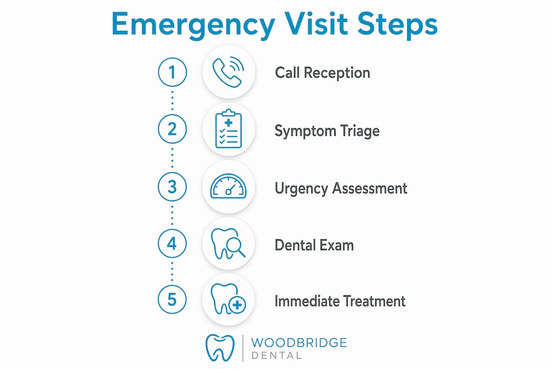 Infographic outlining emergency dental visit steps