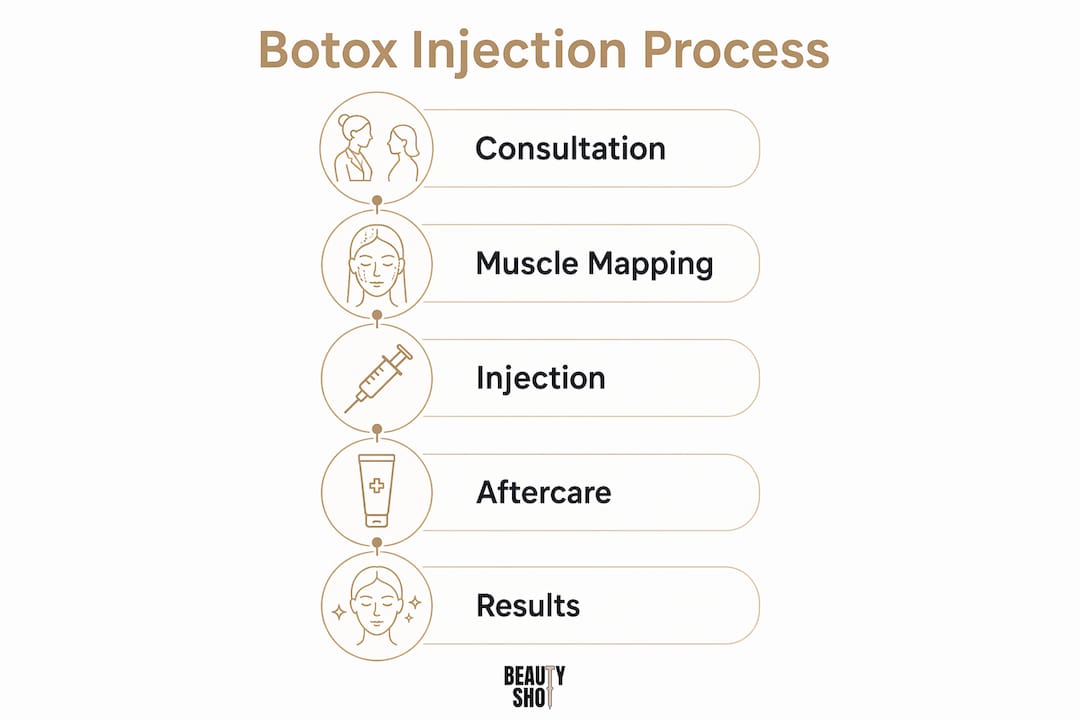 Infographic illustrating steps of Botox injection process