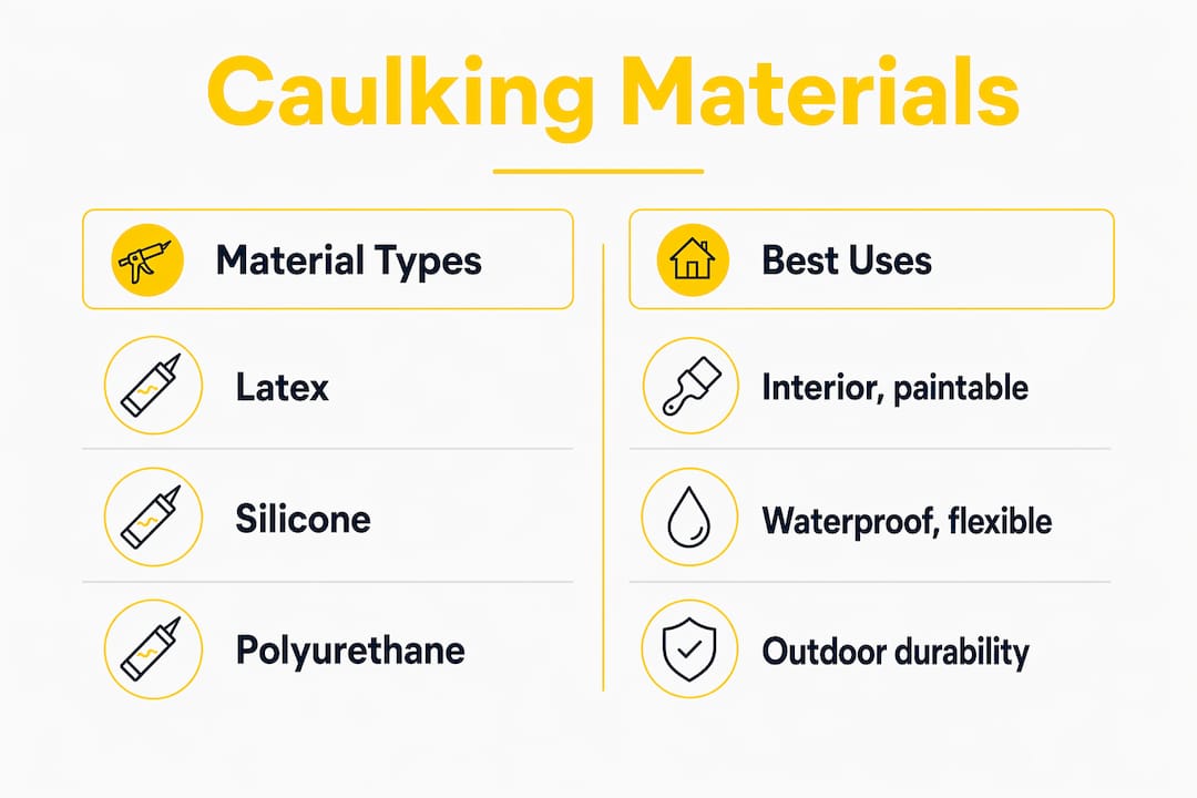 Infographic comparing caulking materials and uses