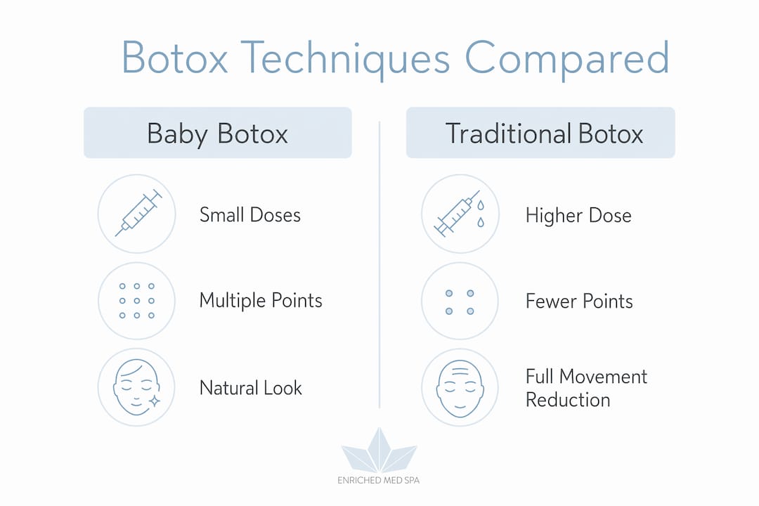Infographic comparing Baby Botox and Traditional Botox approaches