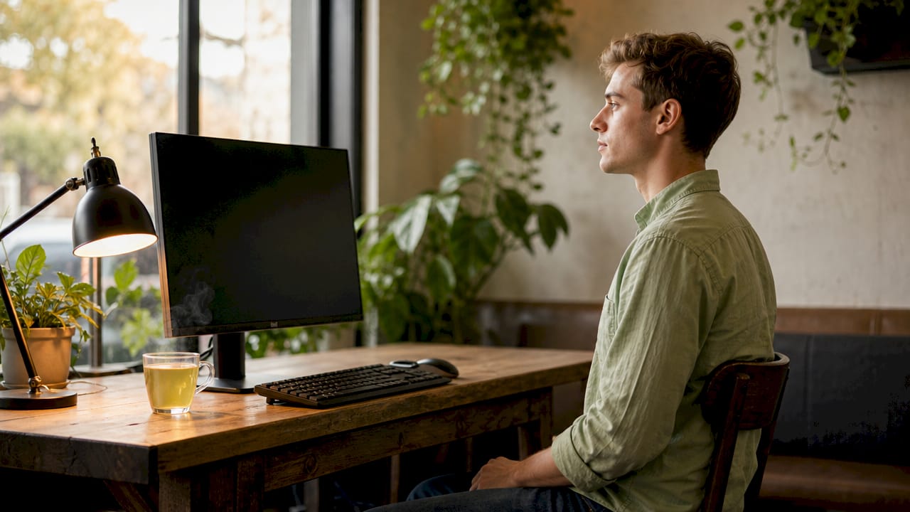 Man sitting with correct shoulder posture