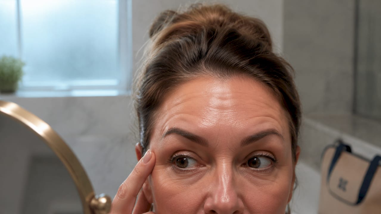 Close-up of forehead with overdone Botox signs