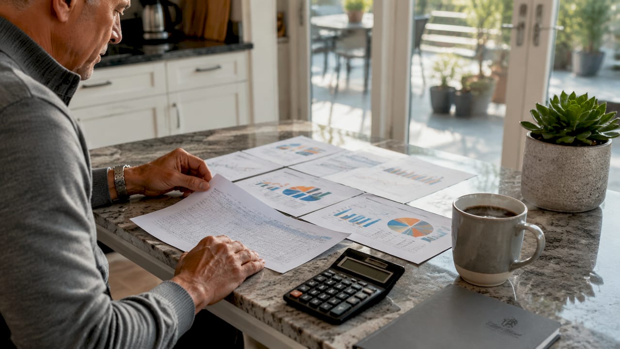 Hands writing financial notes on rental spreadsheets