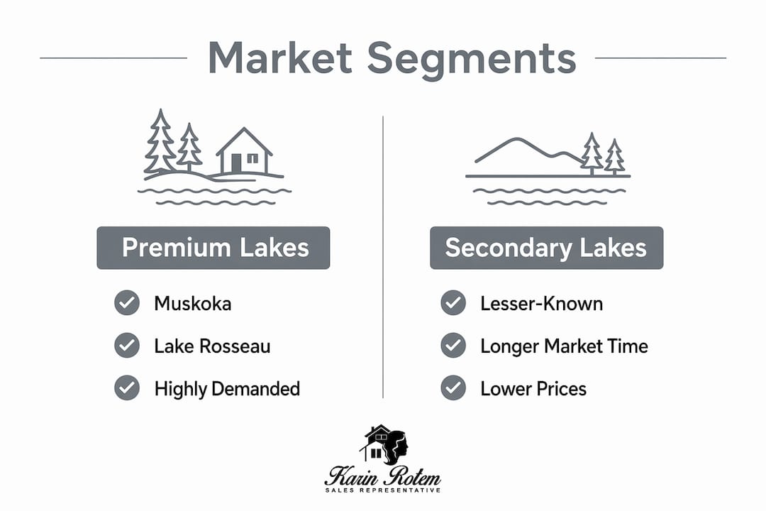Infographic comparing premium and secondary waterfront market segments