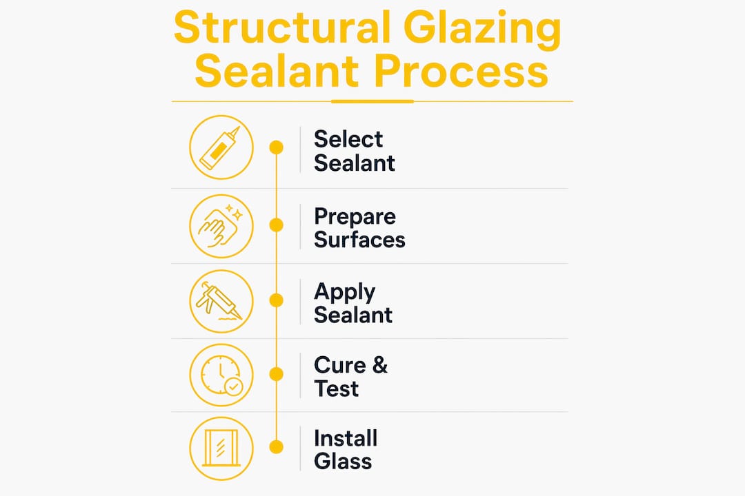Infographic illustrating structural glazing sealant application steps