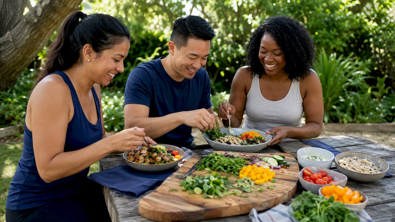 Hands preparing anti-inflammatory meal bowl
