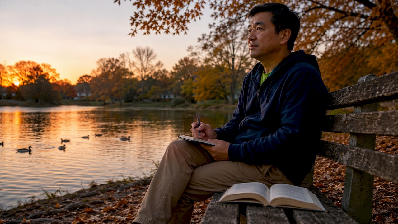 Man journaling first mental health steps outdoors