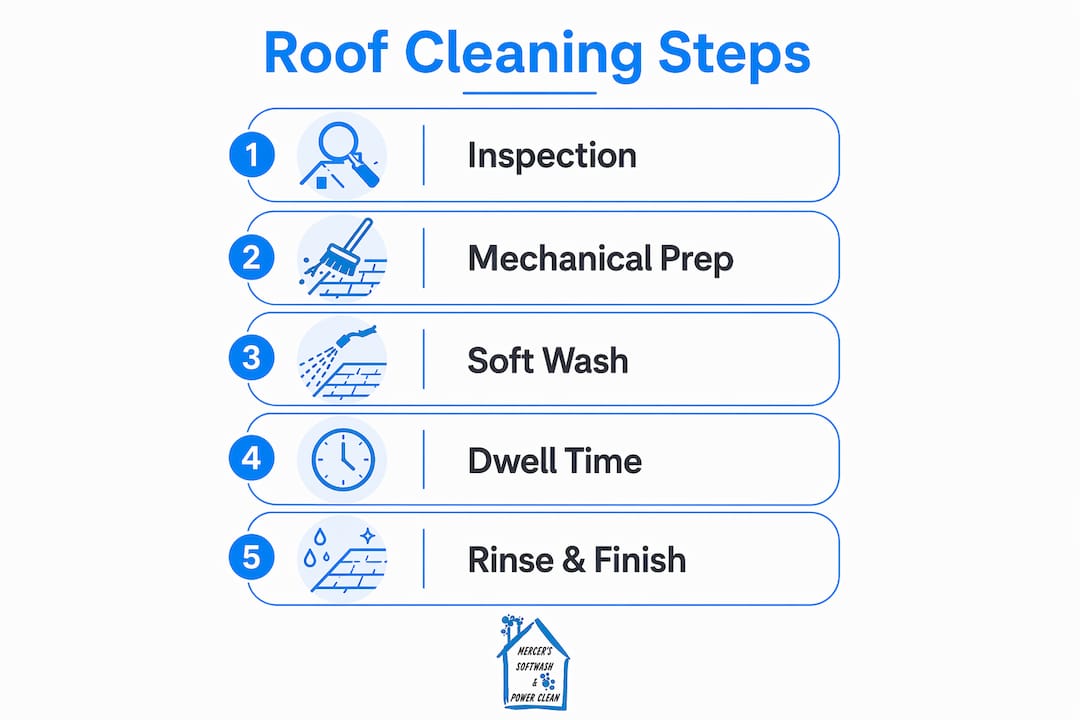 Infographic depicting step-by-step roof cleaning process