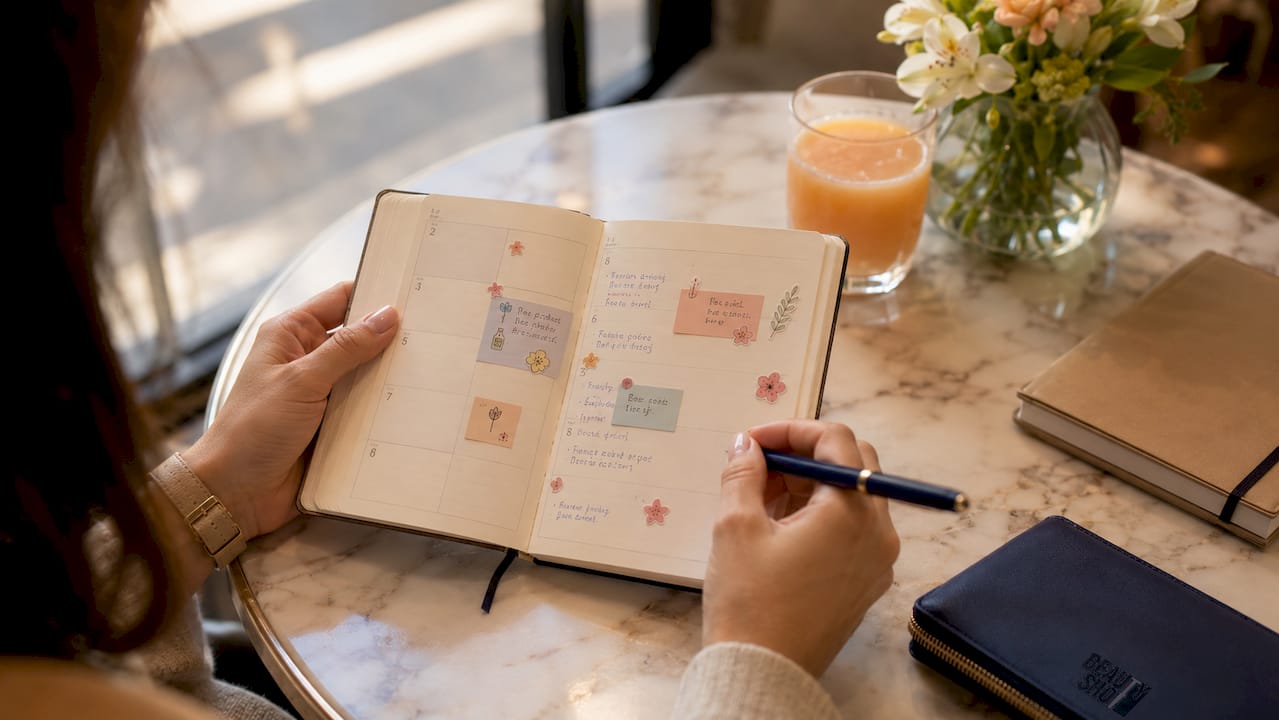Hands marking Botox treatment timeline calendar